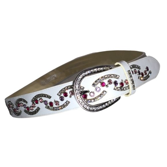 Christine Alexander Medium White Leather SWAROVSKI Bling BELT Western Parade Rhi main image 10